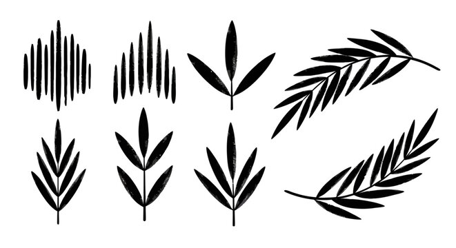 Hand Drawn Minimalist Black and White Botanical Leaf Sketches and Foliage Elements for Graphic Design