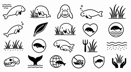 Black and white marine life and nature icons set. © Ako