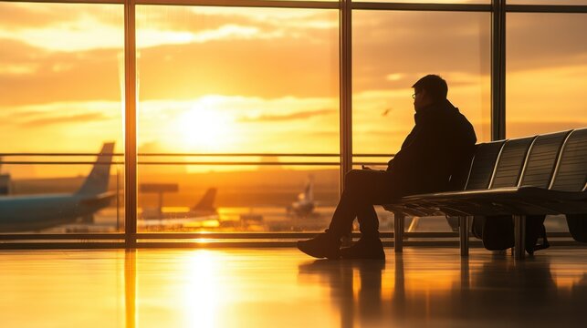 Young caucasian female traveler using smartphone on airplane