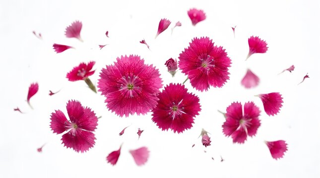 Floating pink dianthus flowers delicate petals in mid air floral arrangement for wedding decor and spring celebrations