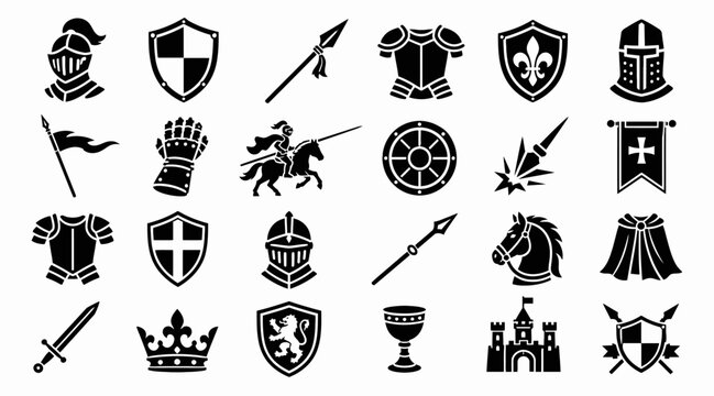 Medieval heraldry and knight symbols collection.