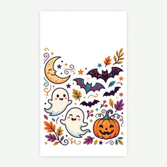 Fototapeta premium Cute Halloween Characters and Autumn Leaves