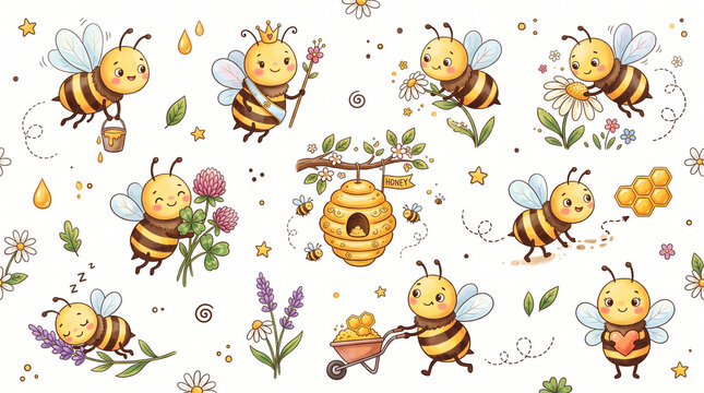 seamless pattern with bees