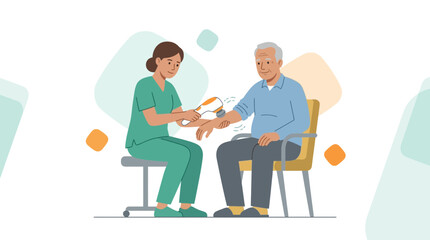 Fototapeta premium Nurse Performing Therapeutic Massage on Elderly Patient with Device