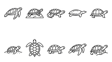 Sea turtle body icons in various swimming poses. © diki