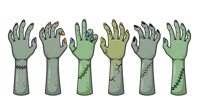 Set of scary zombie hands. Halloween monster arms on a isolated transparent background png