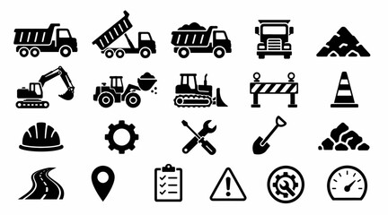 Fototapeta premium Construction and industrial equipment icon set in black.