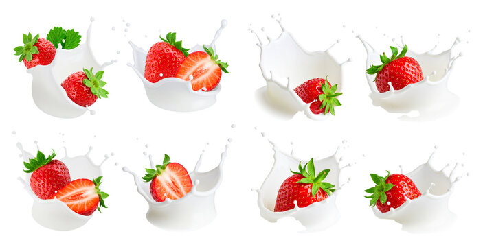 Strawberry. Splash. Milk. Fresh. Healthy. Isolated on transparent background