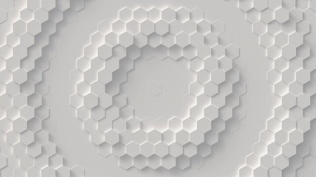 Wave from concentric hexagons on the surface. Bright, milky radio wave abstract motion background.