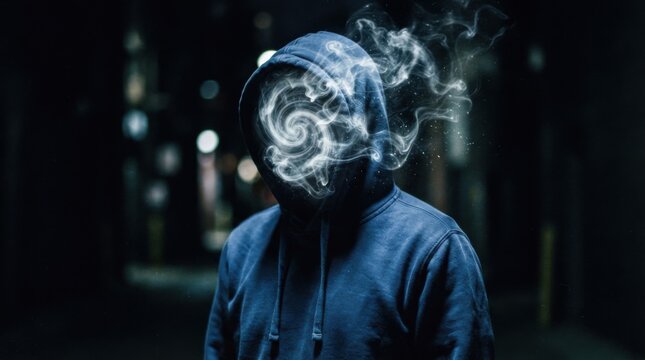 Mysterious Figure with Smoky Swirl in Place of Face