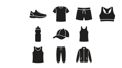 Naklejka premium Gym wear, fitness clothing, and workout icons.