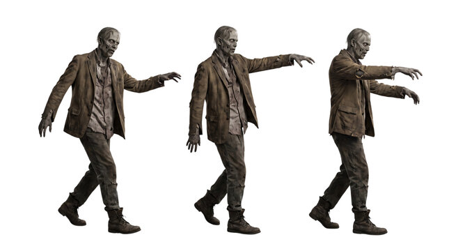 Scary zombie walking poses. Undead monster on a isolated transparent background png