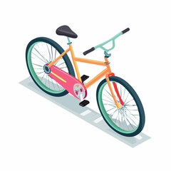 Fototapeta premium Stylized Isometric Orange Bicycle with Teal Handlebars and Pink Chain Guard