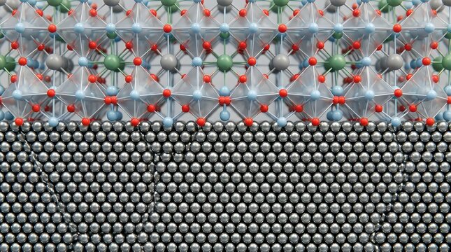 Microscopic view revealing complex interface between battery anode and electrolyte chemicals