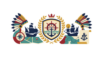 Nautical Exploration Emblem with Ships and Navigation Tools © sumi yati