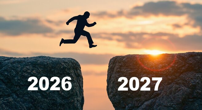 Transition to new year 2027 with a leap over 2026 cliff for future success progress