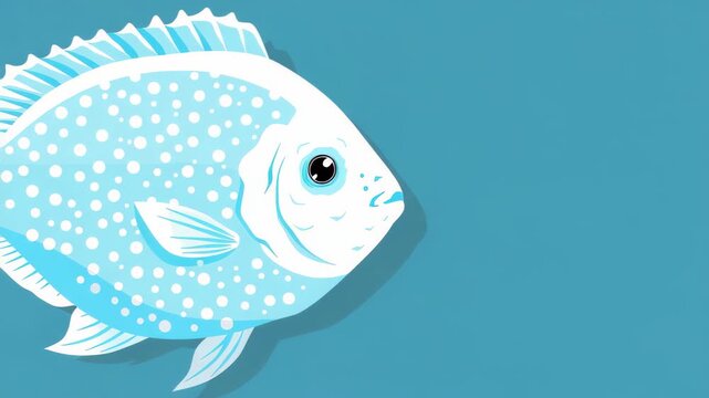 Abstract Aquatic Art: A stylized, light blue fish with a patterned body swims against a solid blue background, creating a minimalist and modern aquatic design.