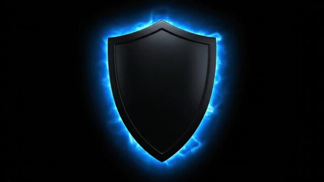 Black metal shield with glowing blue energy aura