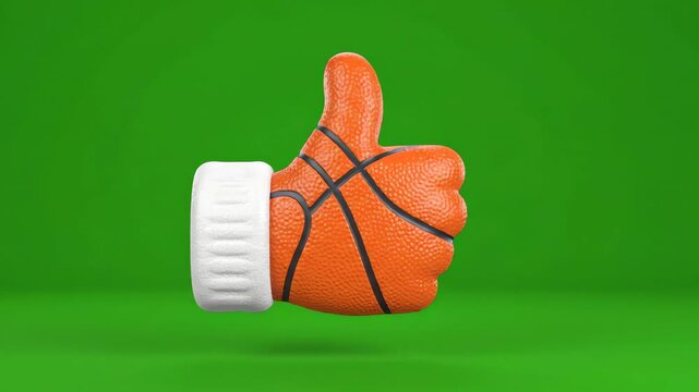 3D animated sports thumb up like icon rotating and bouncing on a chroma key green screen background for social media marketing