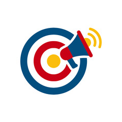 A colorful graphic illustration of a target with a megaphone