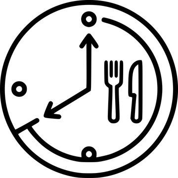 Intermittent food fasting with clock line art vector icon for food apps and websites
