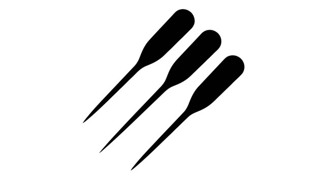 Vector illustration of three black silhouette icons of sewing needles or awls arranged diagonally on a transparent background