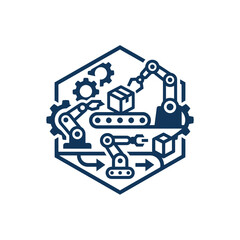 Fototapeta premium A dark blue icon showing an automated factory production line
