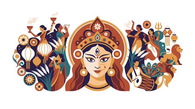 Durga Puja Festival Illustration with Goddess Durga