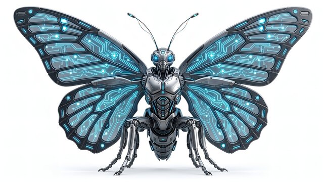 Mechanical butterfly robot insect technology futuristic design artificial intelligence concept art on transparent background