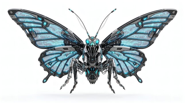 Mechanical butterfly robot insect technology futuristic design artificial intelligence concept art on transparent background