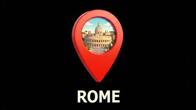 Red map location pin with rome italy colosseum landmark