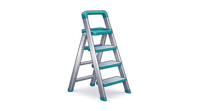 Premium cartoon-style 3D vector illustration of a single compact folding step ladder, modern home utility design