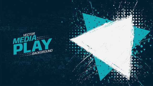 Teal media play background with grunge triangle and splatter texture