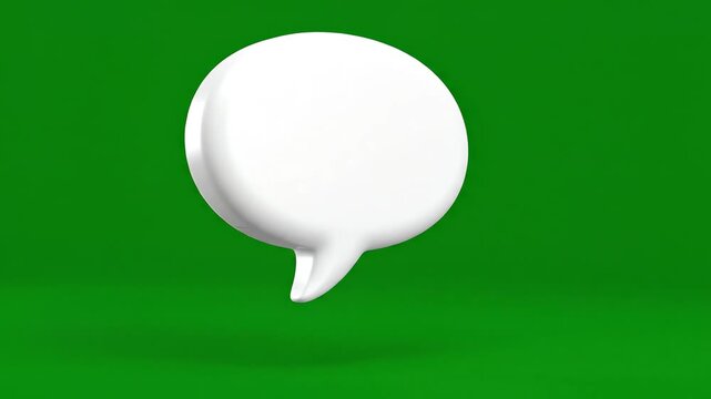 Animated 3D white speech bubble popping up and floating gently on a solid green screen background for video editing