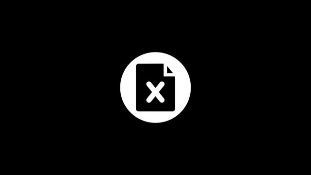 Animated File Icon with Close Cross Sign inside Circle on Black Background for Document Management and Spreadsheet Deletion Project Presentation.