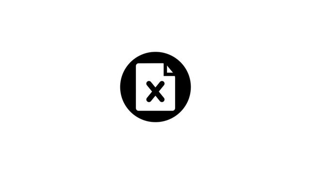 Animated File Icon black Close Cross Sign inside Circle on white Background for Document Management and Spreadsheet Deletion Project Presentation.