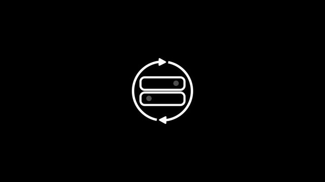 Animated Server Sync Icon with Rotating Arrows on Black Background for Cloud Computing Data Transfer and Database Management Project Presentation.