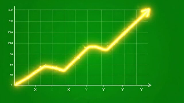 Animated financial line chart showing upward growth trend with smooth motion path on green screen background
