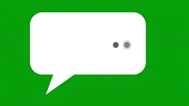 Animated white speech bubble with three dots indicating typing activity on a bright green screen background for video editing