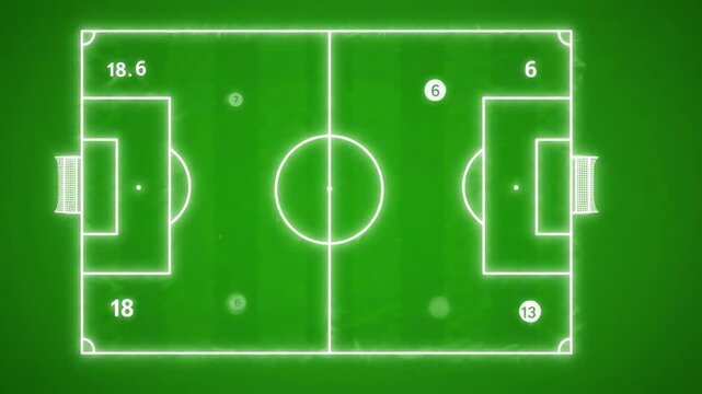 Animated white digital sports field diagram lines appearing on a bright green screen background for sports strategy visualization