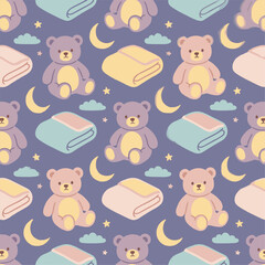 Obraz premium Cute Teddy Bear Nighttime Seamless Pattern