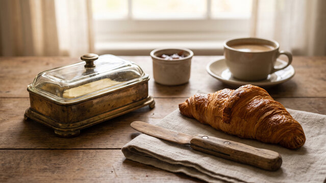 Vintage Butter Dish Croissant Coffee Room Service