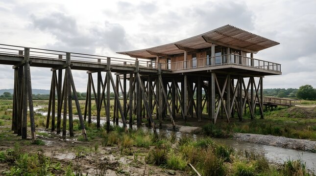 Stilt pavilion on floodplain featuring advancement transformation premium solutions durable