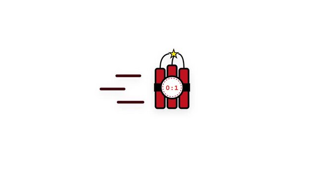 Cartoon dynamite bomb with a digital countdown timer 4k