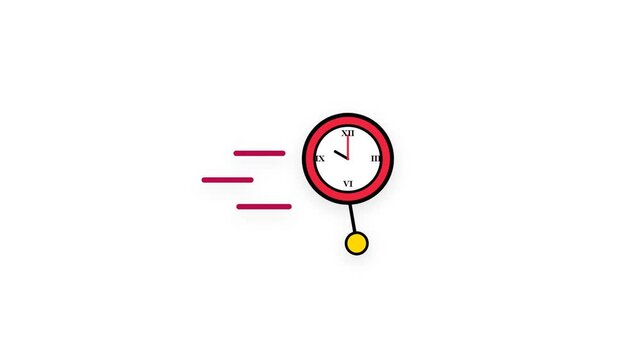 Animated classic wall clock with swinging pendulum and speed lines 4k