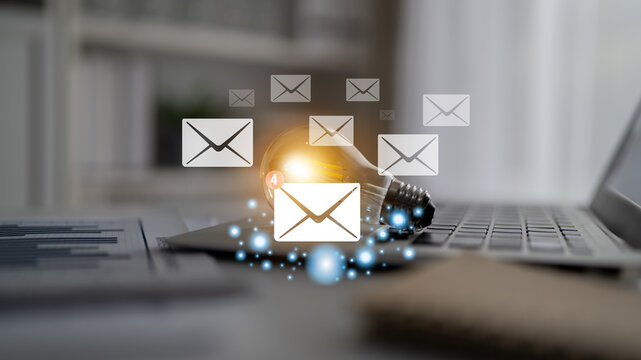 An email inbox with a new message notification alert. A concept of digital communication, correspondence, and unread electronic mail. Motif