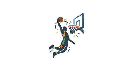 Basketball player performing a slam dunk in a game. © zada