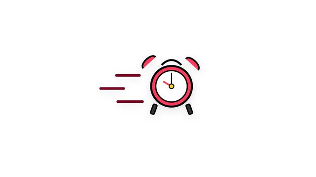 A red retro alarm clock moving fast on a white background 4k