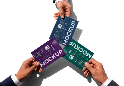 Business Cards Trio Hands Mockup