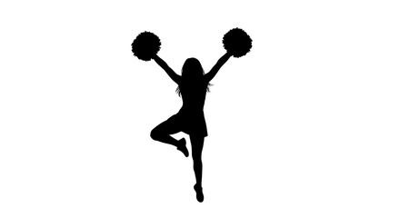 Cheerleader With Pom Poms In Dynamic Pose Black Silhouette